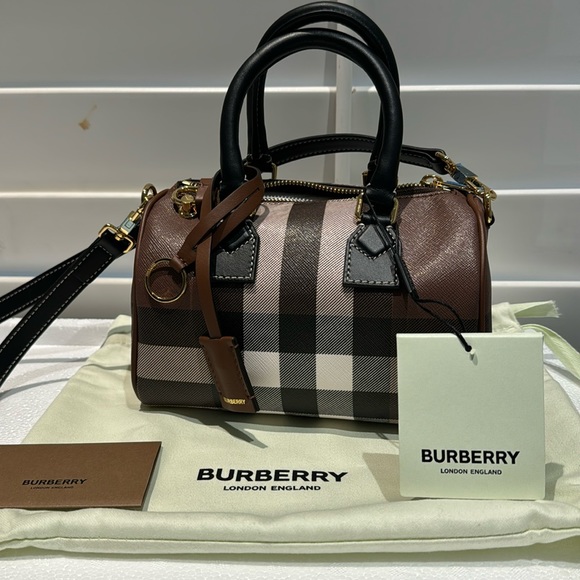 Burberry - Mini Check Bowling Bag (Dark Birch) BRAND NEW W/ TAGS - Picture 1 of 12